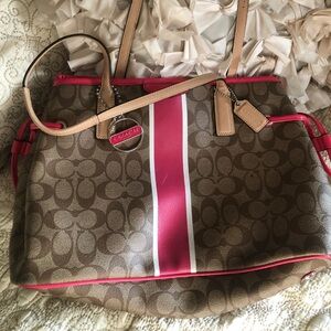 Coach Signature Brown and Pink Tote Bag